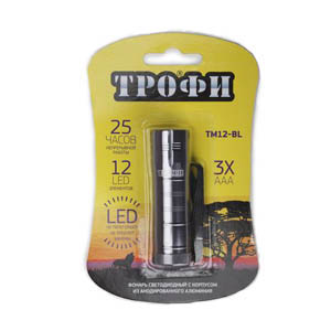 TM12-BL Фонарь Трофи 12xLED, алюм, 3хААА, бл с гарантией 