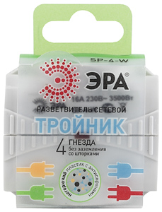 SP-4-W ЭРА Тройник 4гн, без заземл (белый) - купить в Новосибирске