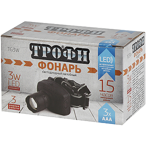 TG3W Фонарь Трофи Налобный 3WxLED, 3хААА, карт с гарантией 