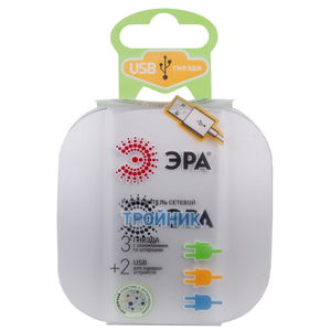 SP-3e-USB-2A ЭРА Тройник 3гн 220V + 2xUSB 2000mA, c заземл, со шт (белый) - купить в Новосибирске