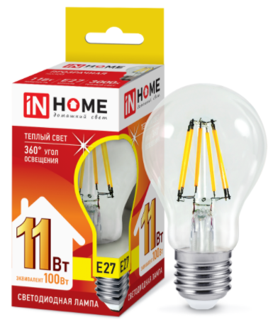 Лампа светодиодная LED-A60-deco 11Вт 230В Е27 3000К 1160Лм прозрачная